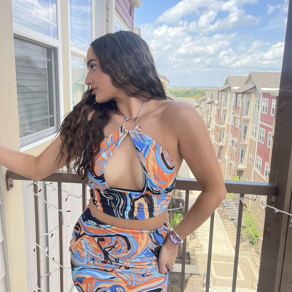 White Fox Swirl Halter Top and Skirt Set